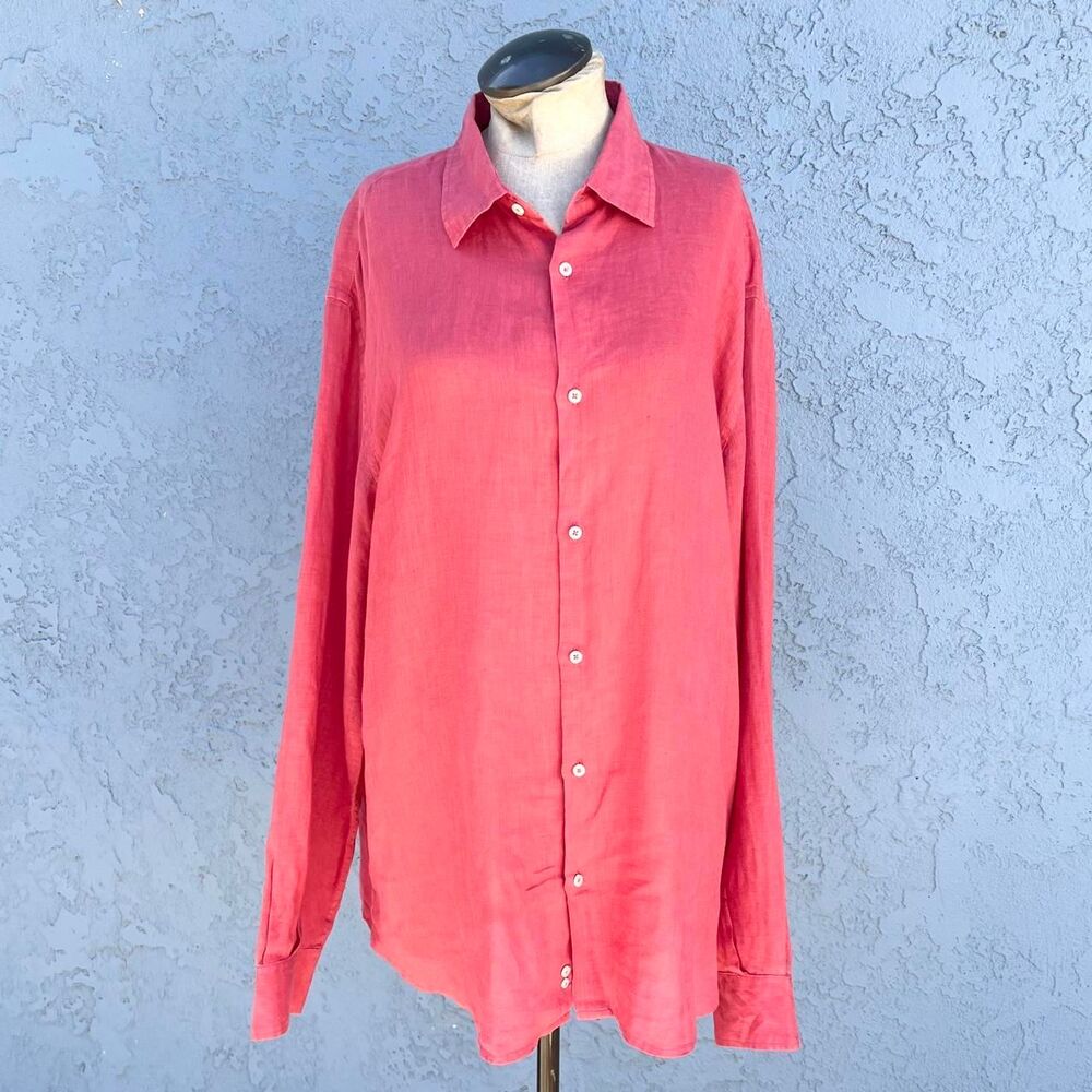 Men's Linen Shirt Salmon Pink button Down XXL